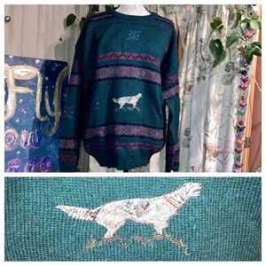 Vintage Woolrich Hunting Dog Embroidered Wool Winter Sweater Unisex Mens Large